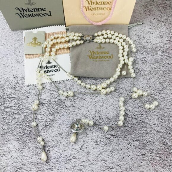 NEW Vivienne Westwood Brooken pearl necklace Silver-Authentic